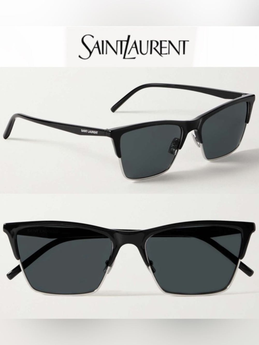 Saint Laurent Eyewear D-frame Cat-Eye Frame Sunglasses Black & Silver NWT $505